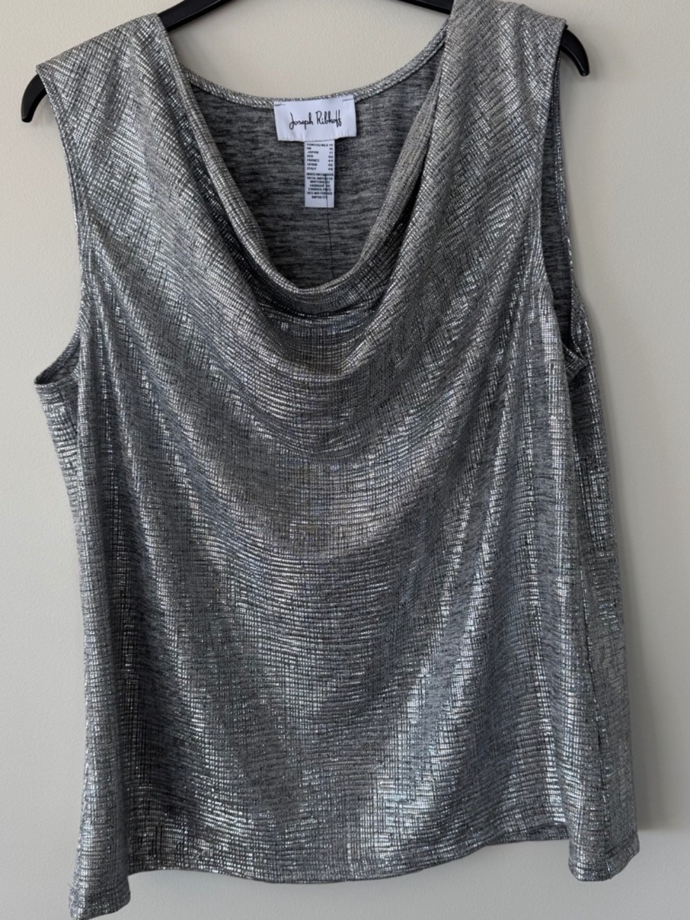 ✨ NWT Joseph Ribkoff Silver Metallic Shimmer Drape Neck Top | Size 14 - Picture 3 of 7